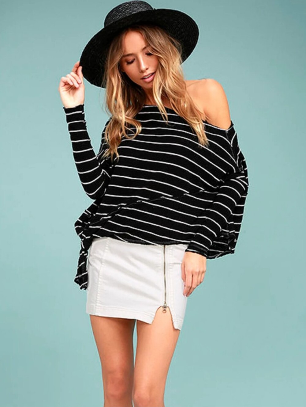 We The Free Slouchy Black & White Stripes Asymmetrical Long Sleeve Shirt Top S